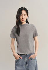 Women's Acetate Short-Sleeve Half Turtleneck Knit Top